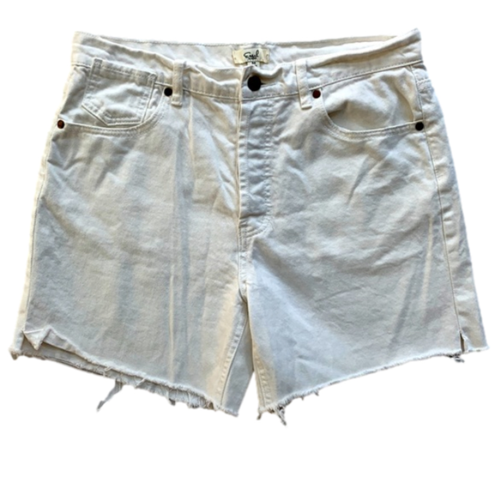EASEL LA White Raw Hem High Rise Button Fly Cotton Denim Shorts Medium